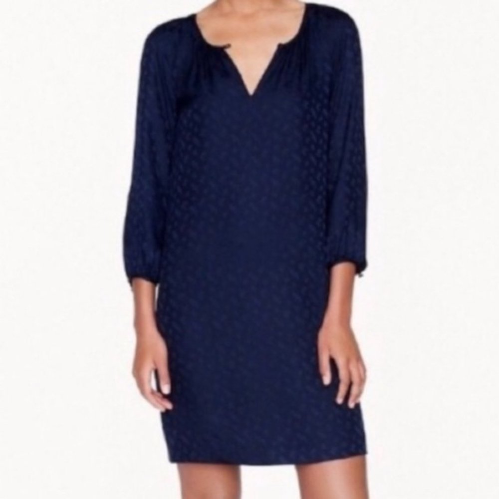 NWT Womens Size 0 J. Crew Navy Blue Pure Satin Subtle Paisley Print Shirt Dress